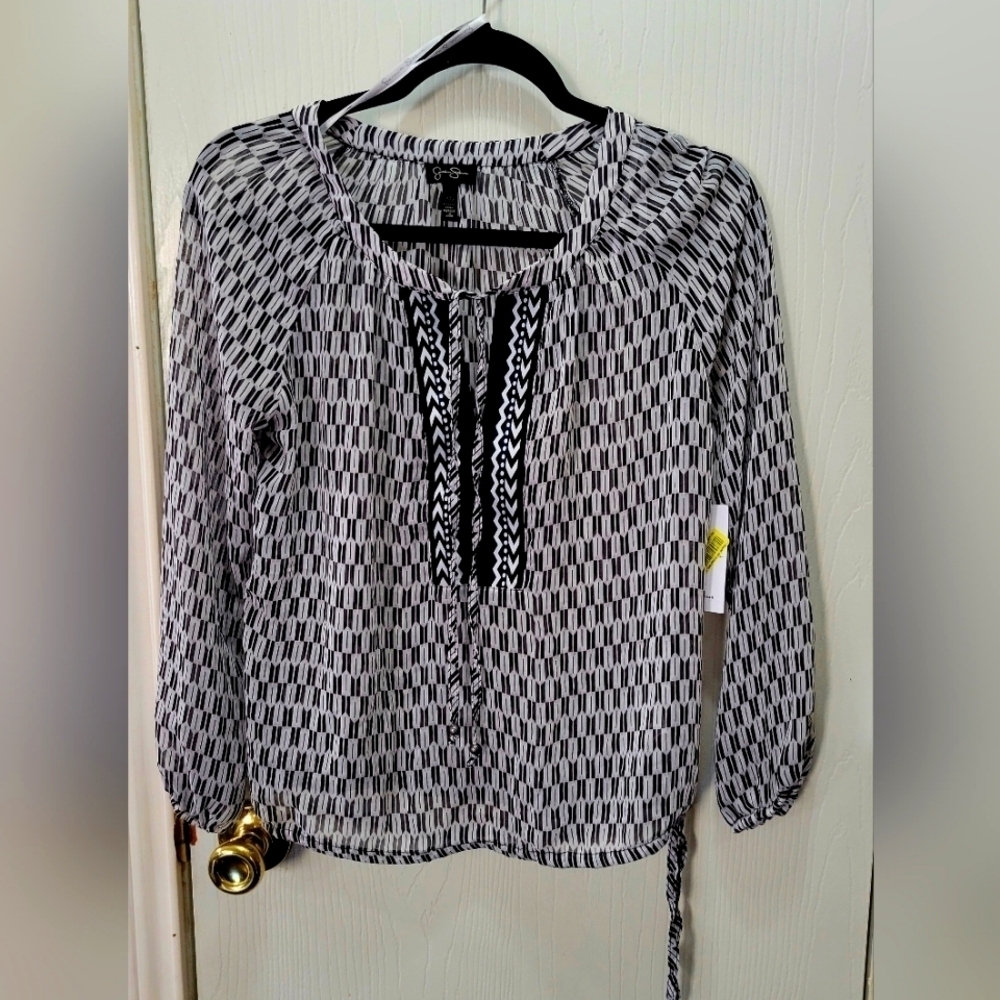 Jessica Simpson Blouse striped Chiffon Tie Waist Peasant Top Size Xs